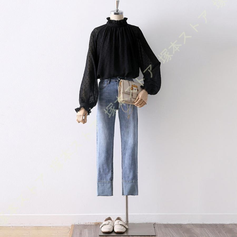 ブラウス スタンドカラー レディースシャツ バルーンスリーブ レディース 白シャツ ホワイト 事務服 オフィス 通勤 通学 トップス 大きいサイズ かわいい