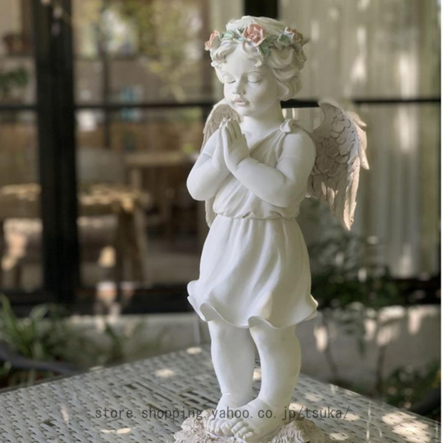 【大型50cm】祈る天使像 レジン製 ガーデンオブジェ 屋内外可 アンティーク調 天使 置物 高さ50cm 大型 オブジェ お祈り エンジェル インテリア 平和