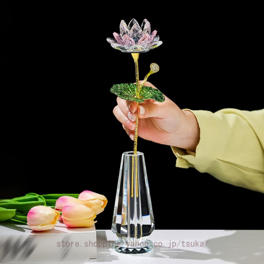 クリスタルガラス 蓮の花 置物 ロータス ハスの花 オブジェ インテリア 