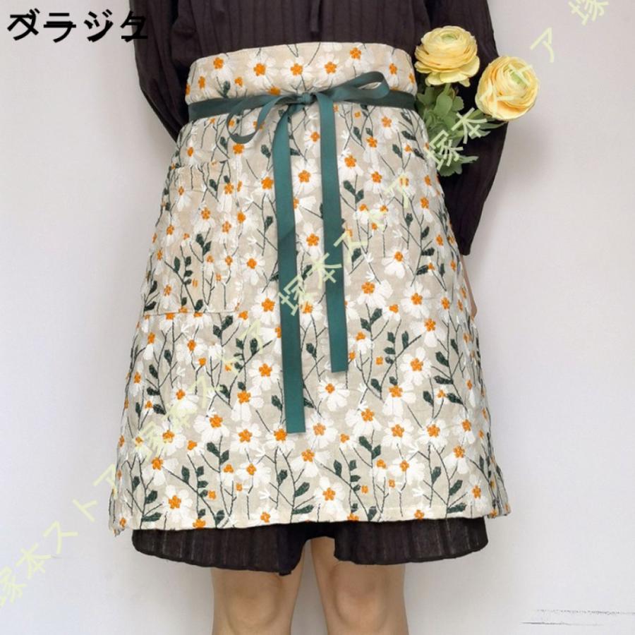 カフェ エプロン 腰巻 ショート レース フリル 撥水 腰下 花柄 カフェ エプロン 腰巻 ショート レース フリル 撥水 腰下 花柄