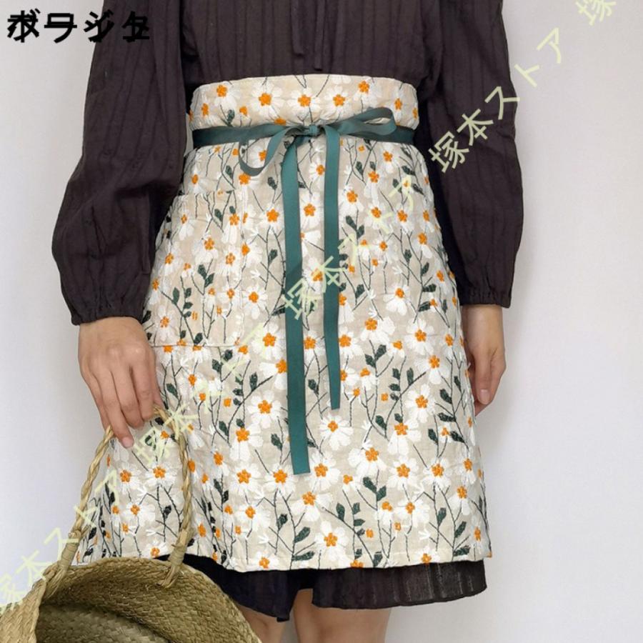 カフェ エプロン 腰巻 ショート レース フリル 撥水 腰下 花柄 カフェ エプロン 腰巻 ショート レース フリル 撥水 腰下 花柄