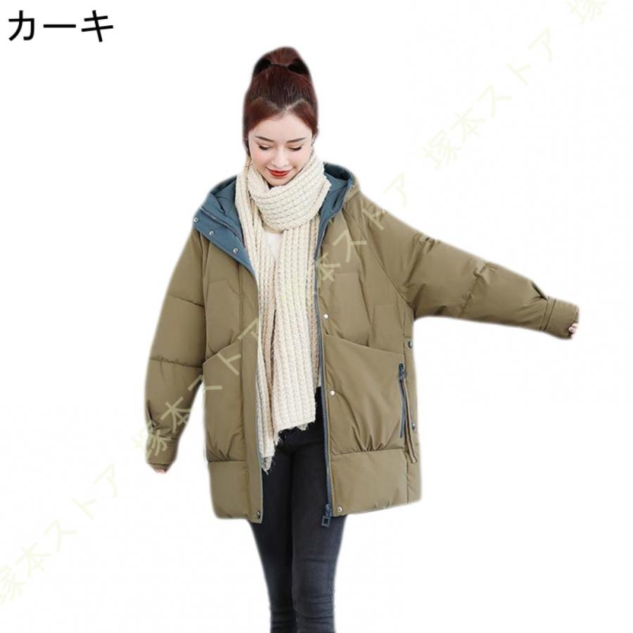 ダウン80% ロングダウンコート カーキ フード付き 防寒 M〜L ロング ダウン80% ダウンコートレディース レディースダウンコート