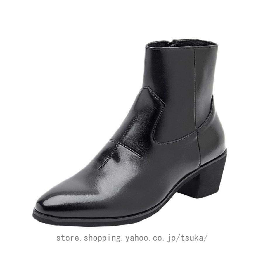 ハイヒール チェルシーブーツ メンズ ショート ポインテッドトゥ