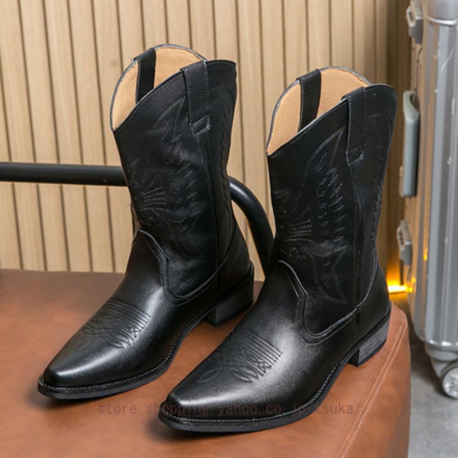カウボーイブーツ メンズ カウボーイ風 ショートブーツ ウエスタン調 騎士 バイクブーツ