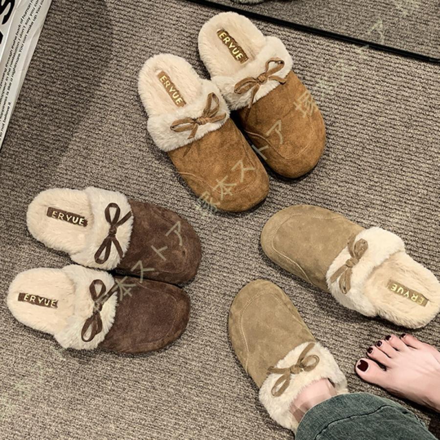 ファーサンダル ミュール スリッパ フラット ぺたんこ レディース