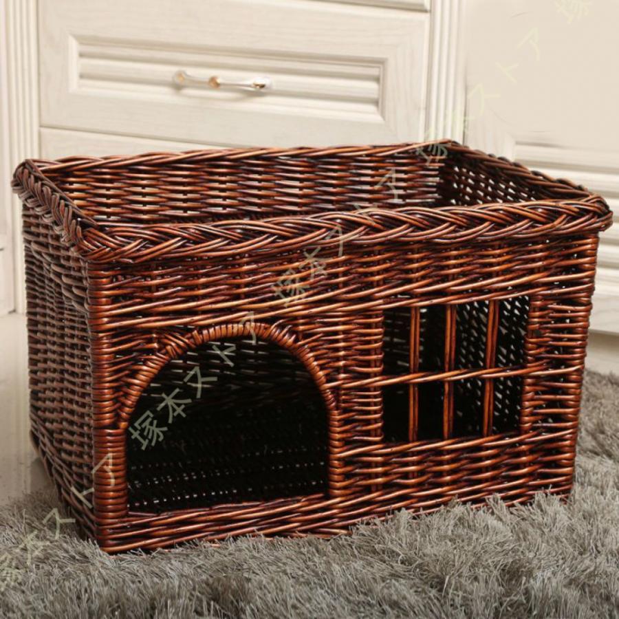 猫 ベッド カゴ ペットベッド 猫ベッド 夏 通気性 手編み 藤編み ラタン 猫の家 犬ベッド 猫 小型犬 ペットマット ちぐら型 夏用 インテリア 天然素材_16