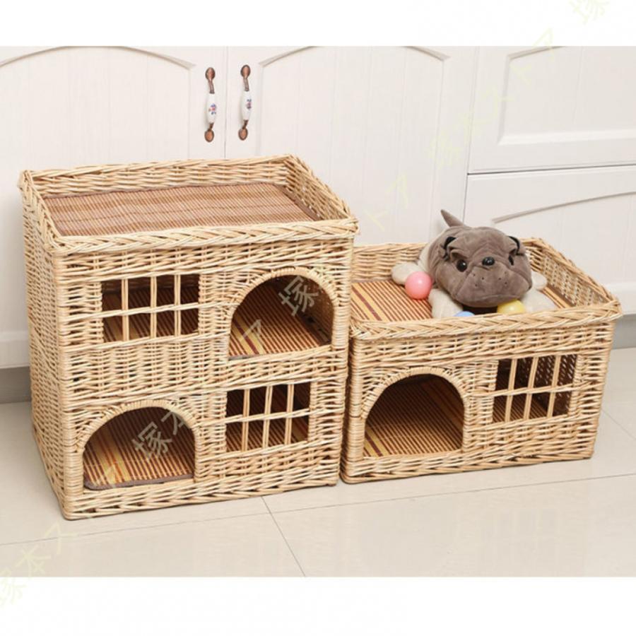 猫 ベッド カゴ ペットベッド 猫ベッド 夏 通気性 手編み 藤編み ラタン 猫の家 犬ベッド 猫 小型犬 ペットマット ちぐら型 夏用 インテリア 天然素材_25
