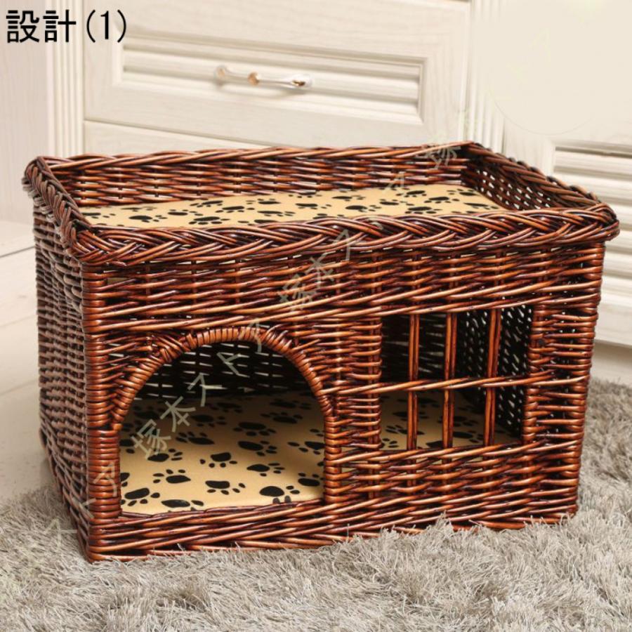 猫 ベッド カゴ ペットベッド 猫ベッド 夏 通気性 手編み 藤編み ラタン 猫の家 犬ベッド 猫 小型犬 ペットマット ちぐら型 夏用 インテリア 天然素材_7