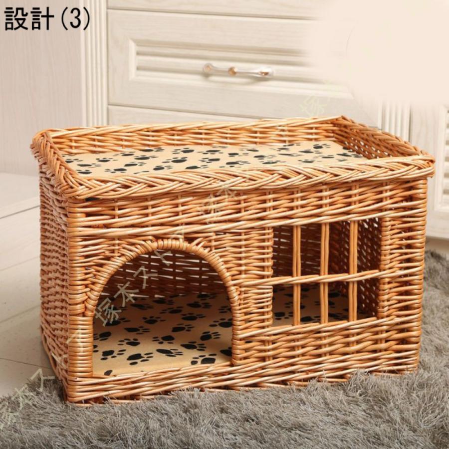 猫 ベッド カゴ ペットベッド 猫ベッド 夏 通気性 手編み 藤編み ラタン 猫の家 犬ベッド 猫 小型犬 ペットマット ちぐら型 夏用 インテリア 天然素材_9