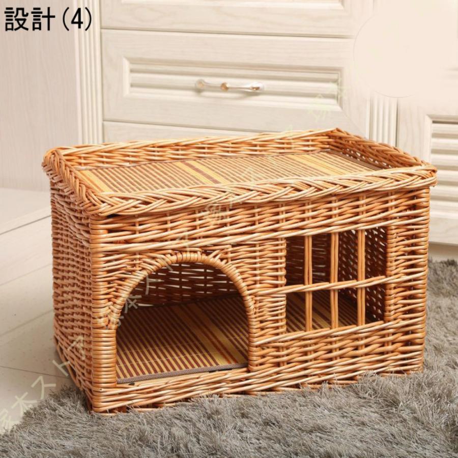 猫 ベッド カゴ ペットベッド 猫ベッド 夏 通気性 手編み 藤編み ラタン 猫の家 犬ベッド 猫 小型犬 ペットマット ちぐら型 夏用 インテリア 天然素材_10