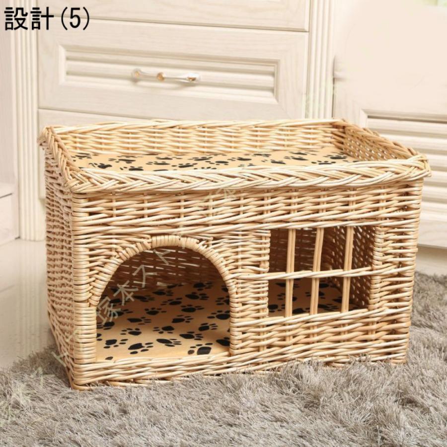 猫 ベッド カゴ ペットベッド 猫ベッド 夏 通気性 手編み 藤編み ラタン 猫の家 犬ベッド 猫 小型犬 ペットマット ちぐら型 夏用 インテリア 天然素材_11
