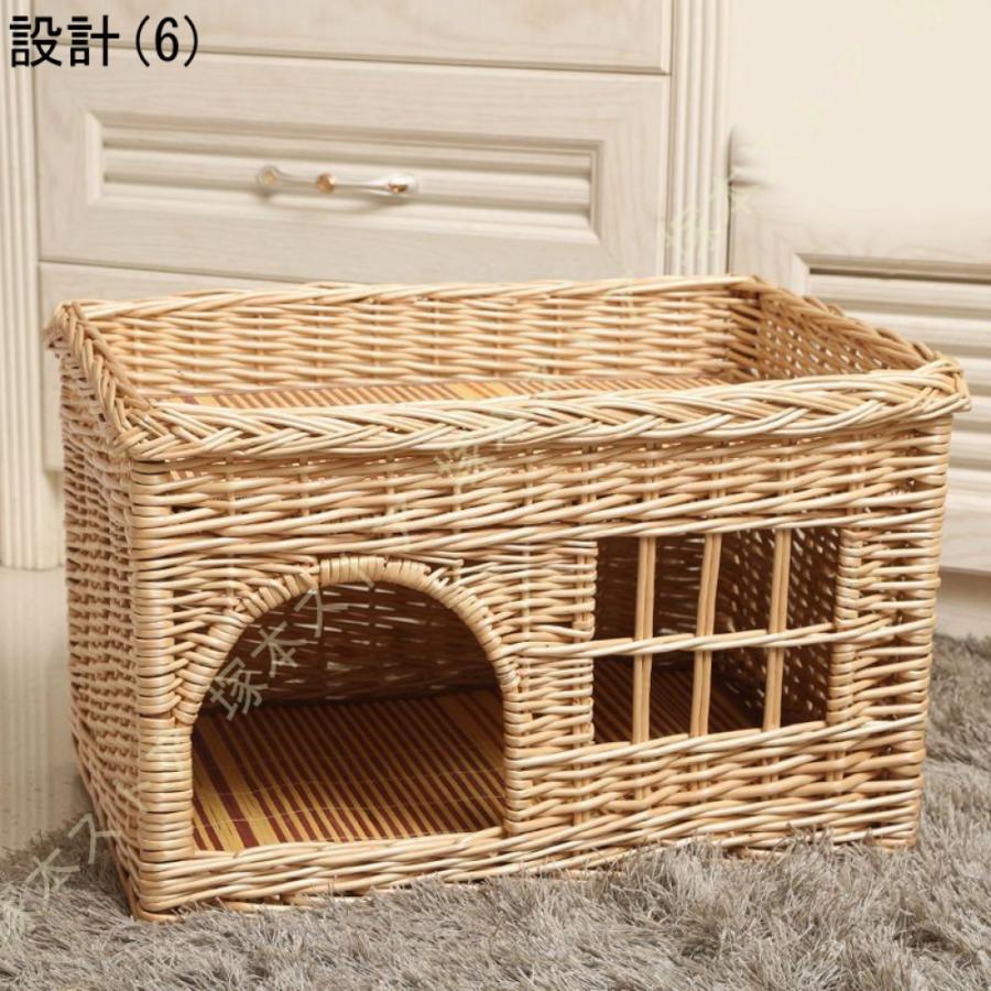 猫 ベッド カゴ ペットベッド 猫ベッド 夏 通気性 手編み 藤編み ラタン 猫の家 犬ベッド 猫 小型犬 ペットマット ちぐら型 夏用 インテリア 天然素材_12