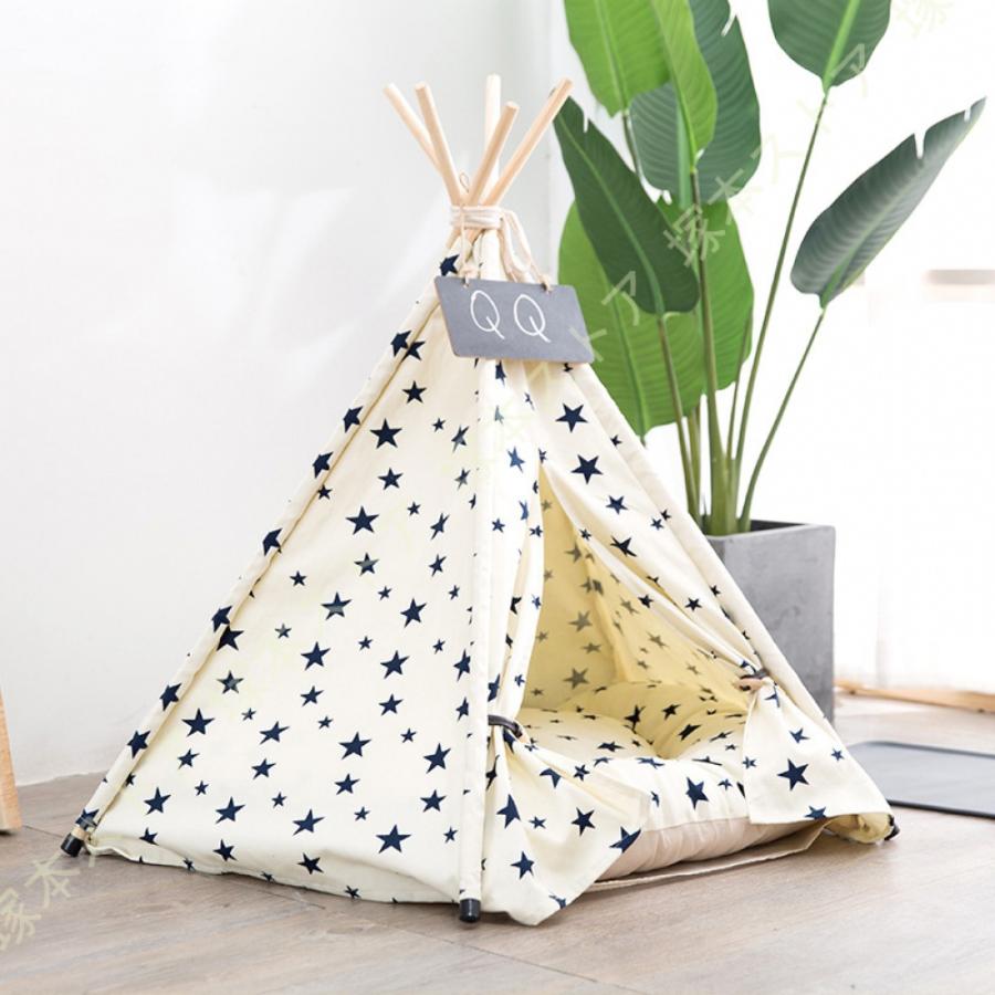 ペットティピー テント 室内 夏 猫 テント 犬小屋 猫小屋 ペットハウス クッション付き 通年 通気性いい 折りたたみ おしゃれ 犬 猫のベッド 取り外し可能な | 