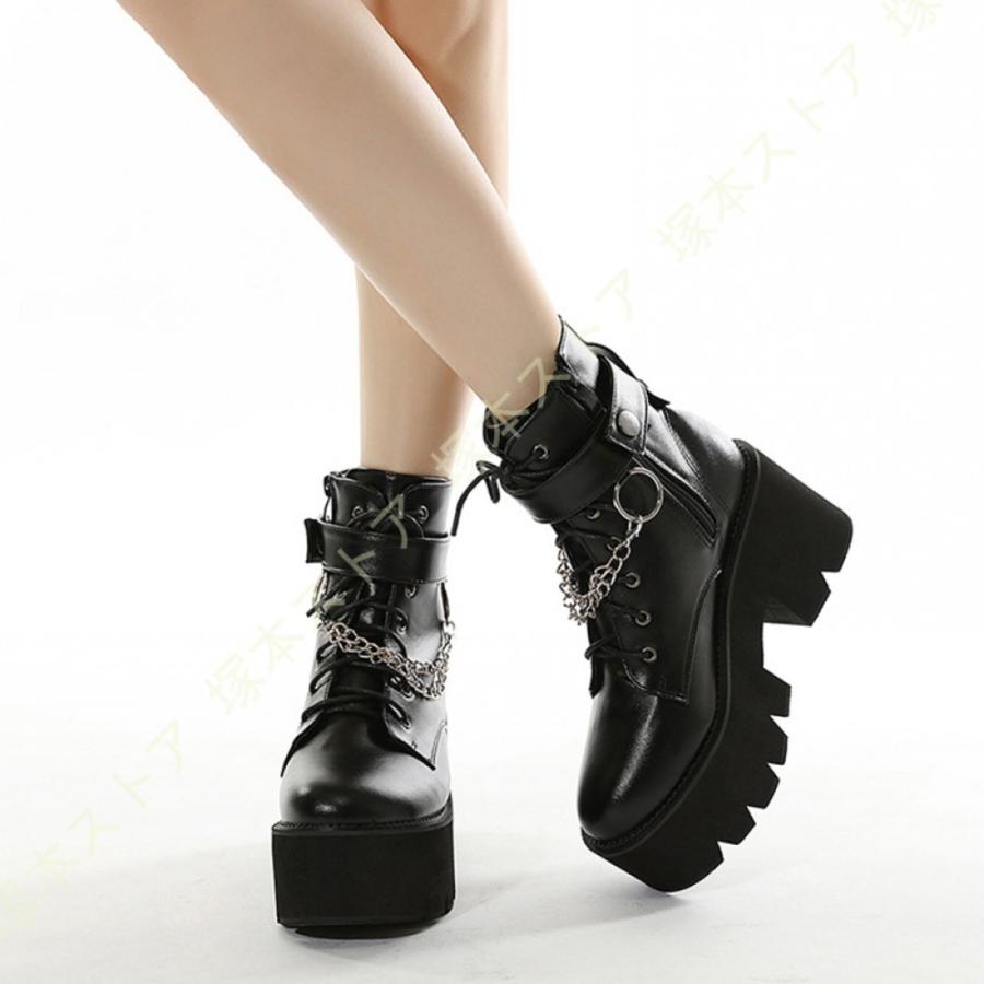 厚底 ショートブーツ レディース 8cmヒール 編み上げブーツ ブーツ