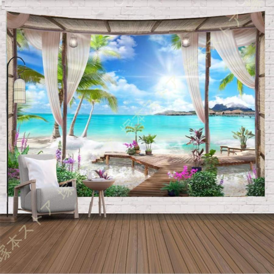 タペストリー 窓枠 美しい海 森 西海岸 インテリア 壁面 おしゃれ だ