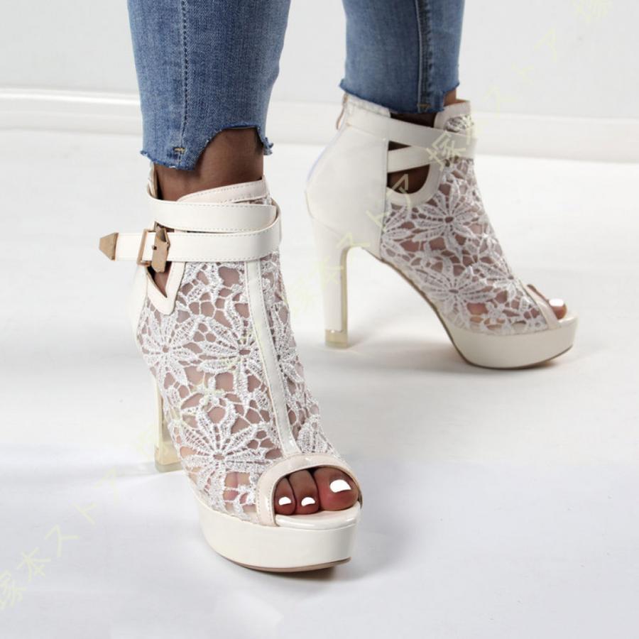 レディース 夏 ブーツ バックジップ オープントゥ サマーブーツ