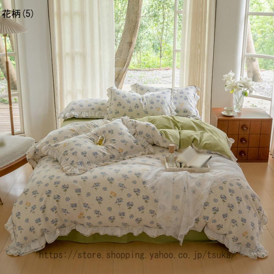 可愛い 寝具カバー 4点セット 4点 綿100% 洗いざらし加工 フラットシーツ フラットシーツ マットレスカバー ベッドスプレッド シンプル 和式 洋式_5