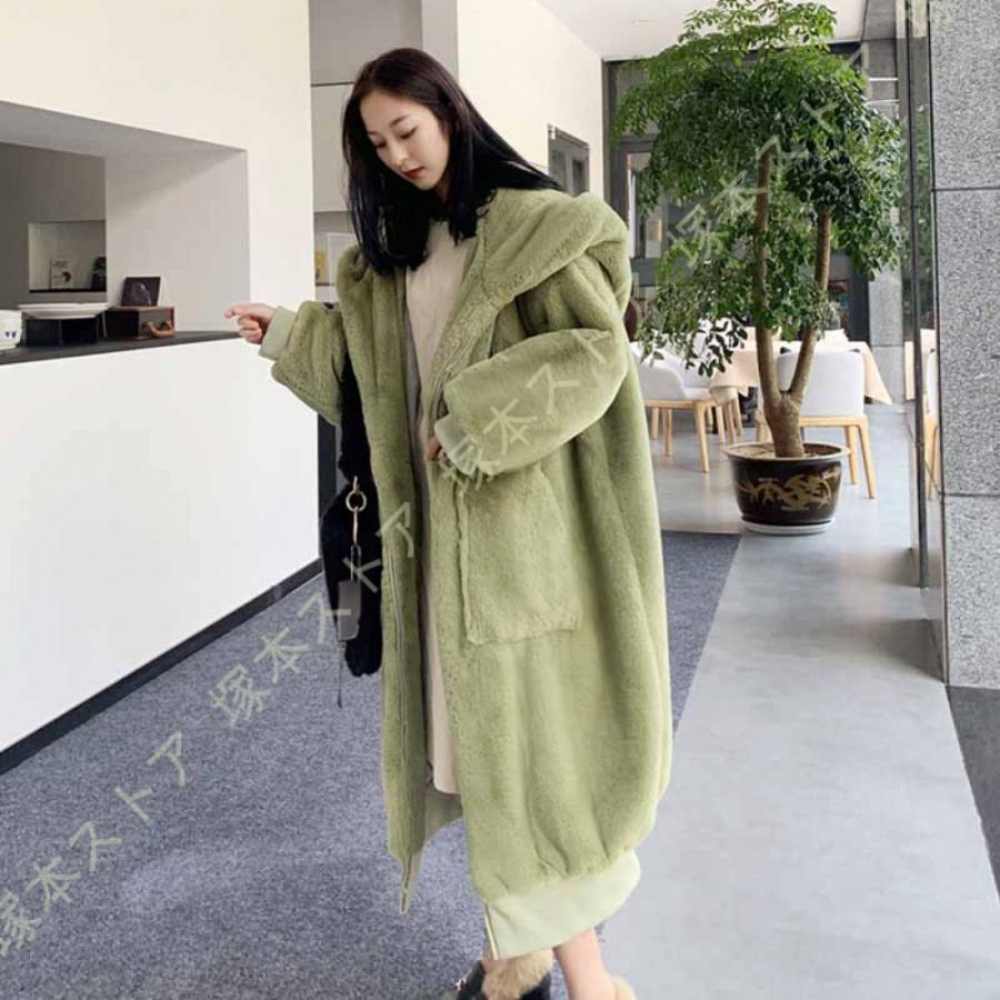 フード付き ボアジャケット レディース ボアブルゾン おしゃれ 可愛い ミドル丈 ふわふわ もこもこ 秋冬 アウター 韓国風 ボア コート 防寒着 ファーコート | 