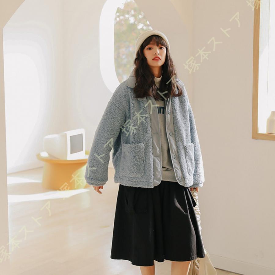 ボアブルゾン ボアジャケット かわいい もこもこ ノーカラー ふわふわ 暖かい レディース コート ゆったり 可愛い 防寒 韓国風 おしゃれ 厚手 レディース 冬 | 
