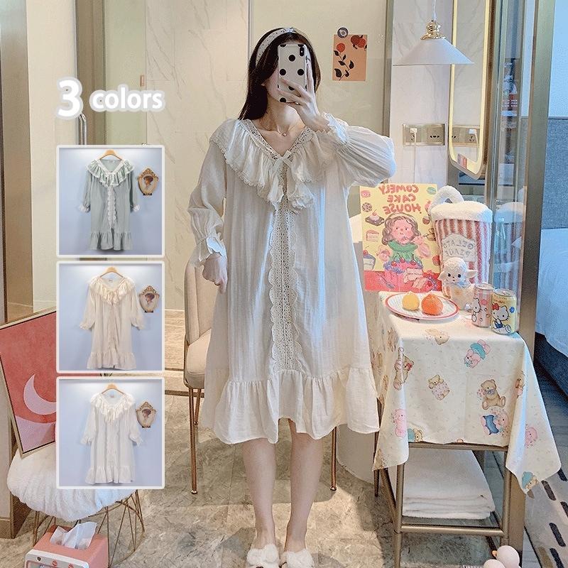 ネグリジェ レディース かわいい パフスリーブ 長袖 ルームウェア パジャマ ワンピース ロング丈 ナイトウェア ルームワンピース 寝巻き お姫様 プリンセス Yxcqjujwai 下着 靴下 部屋着 Pci Edu Pe