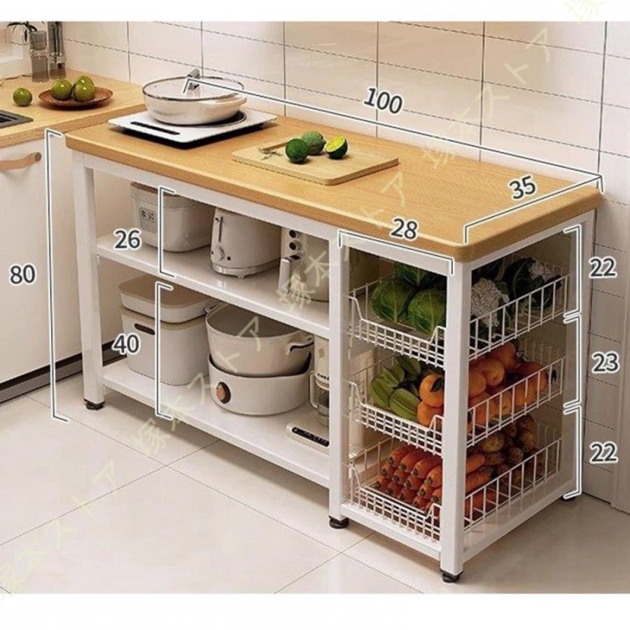 キッチンラック 幅約80cm バスケット付き 頑丈 キッチンボード オープンラック 食器棚 ラック 棚 収納棚 シェルフ キッチン棚 レンジラック レンジ台_4