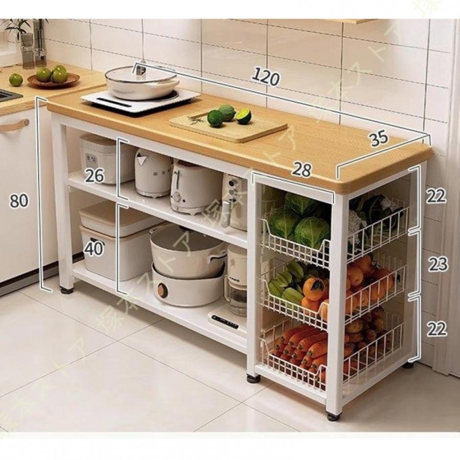 キッチンラック 幅約80cm バスケット付き 頑丈 キッチンボード オープンラック 食器棚 ラック 棚 収納棚 シェルフ キッチン棚 レンジラック レンジ台_5