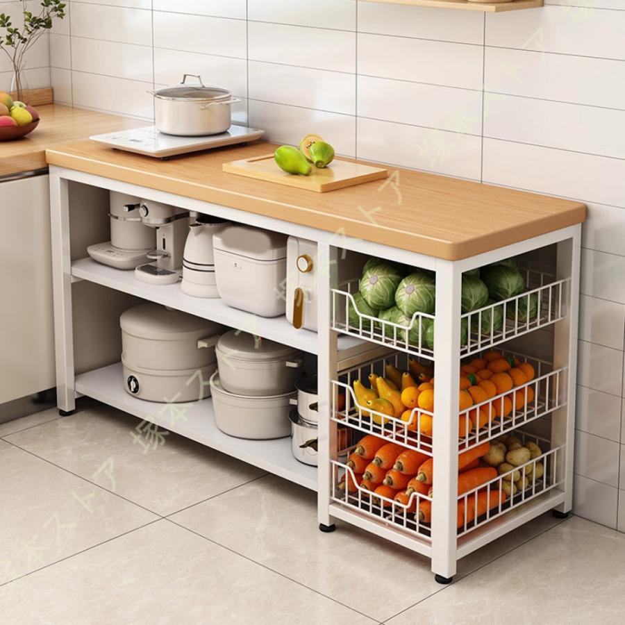 キッチンラック 幅約80cm バスケット付き 頑丈 キッチンボード オープンラック 食器棚 ラック 棚 収納棚 シェルフ キッチン棚 レンジラック レンジ台_7