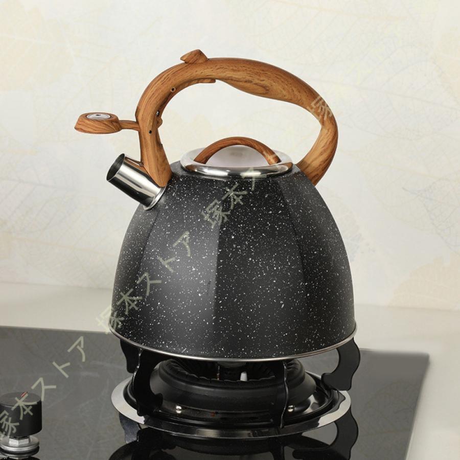 やかん 笛吹きケトル ケトル 広口 ステンレス製 木目ハンドル ティーポット IHケトル ステンレス ガス火専用 ステンレスポット キャンプ IH対応 紅茶_6