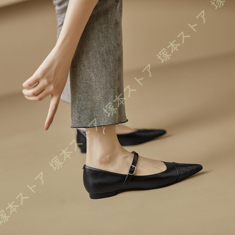 パンプス 痛くない ローヒール 本革 パンプス 歩きやすい 走れる 楽 ポインテッドトゥ 1.5cmヒール 美脚 フラット ぺたんこ 疲れない 3e 黒 カジュアル_10