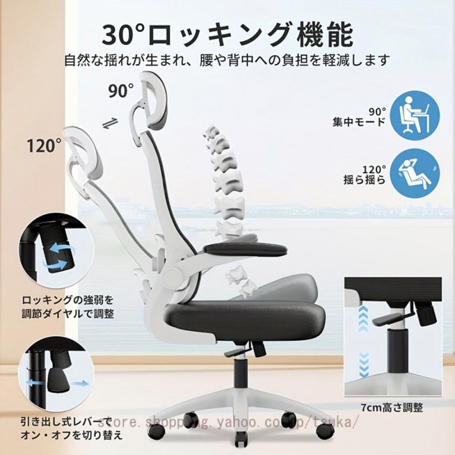 オフィスチェア デスクチェア 椅子 テレワーク 疲れない pcチェア 人間工学 チェア 腰サポート 跳ね上げ式アームレスト ヘッドレスト ロッキング機能_15