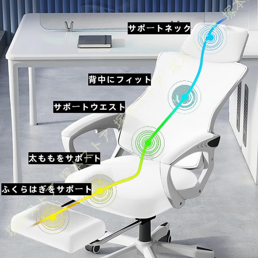オフィスチェア 椅子 テレワーク 疲れない デスクチェア ワークチェア ロッキング機能 収納式フットレスト リクライニング 人間工学 チェア S字立体背もたれ_18