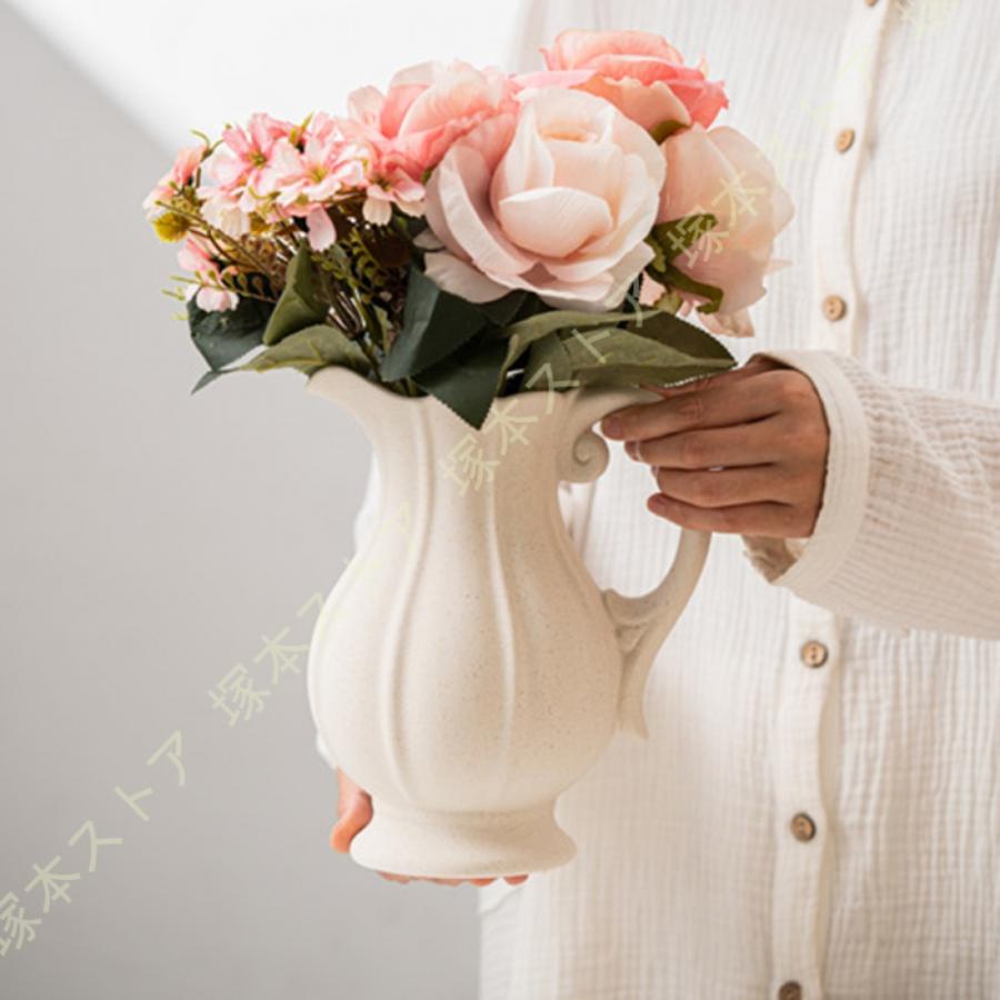 ベージュ陶器製フラワーベース Vintage Ceramic Beige Flower Vase/ビンテージ 陶器 ベージュ
