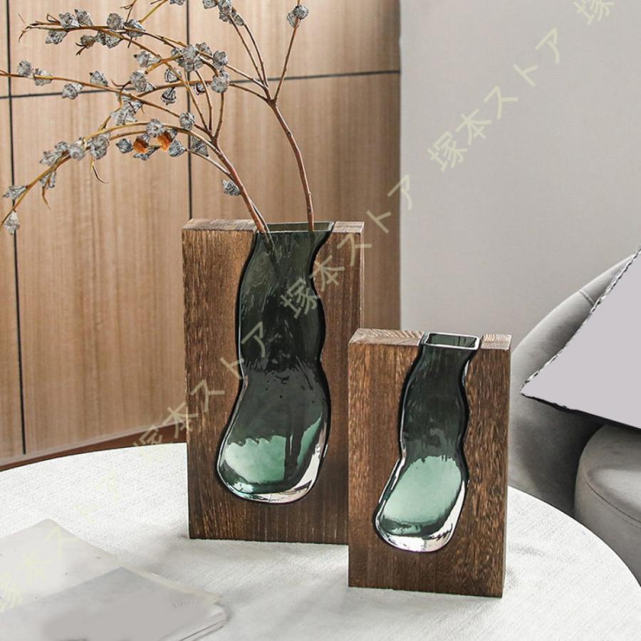 フラワーベース ガラス 北欧風 グリーン 花器 高さ24cm