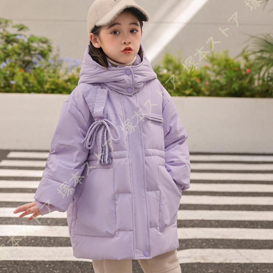 ダウンジャケット キッズ ダウンコート 大きいサイズ 子供服 防寒 ダウン アウター フード付き 子ども カジュアルアウトウェア ジップアップ スタンドカラーの画像