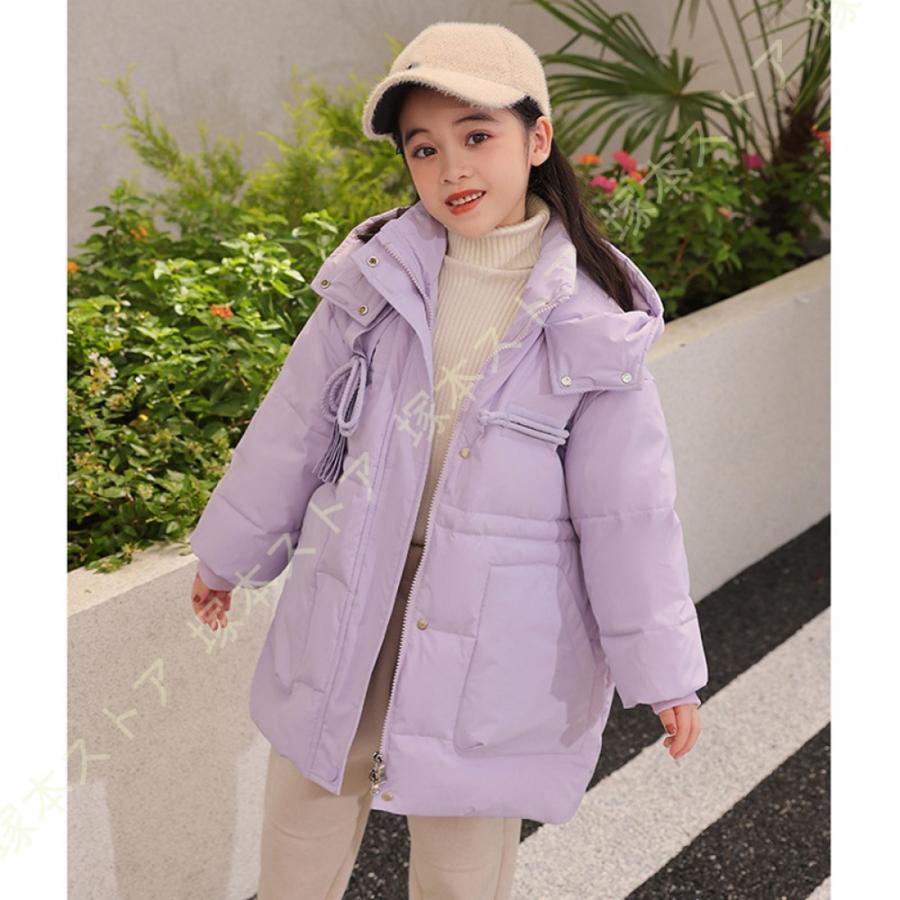 ダウンジャケット キッズ ダウンコート 大きいサイズ 子供服 防寒 ダウン アウター フード付き 子ども カジュアルアウトウェア ジップアップ スタンドカラーの画像