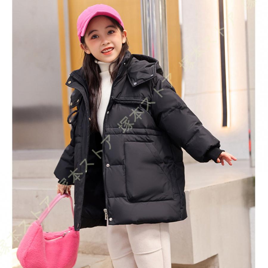 ダウンジャケット キッズ ダウンコート 大きいサイズ 子供服 防寒 ダウン アウター フード付き 子ども カジュアルアウトウェア ジップアップ スタンドカラーの画像