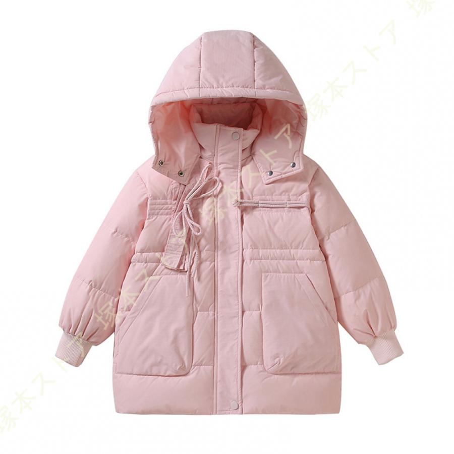 ダウンジャケット キッズ ダウンコート 大きいサイズ 子供服 防寒 ダウン アウター フード付き 子ども カジュアルアウトウェア ジップアップ スタンドカラーの画像