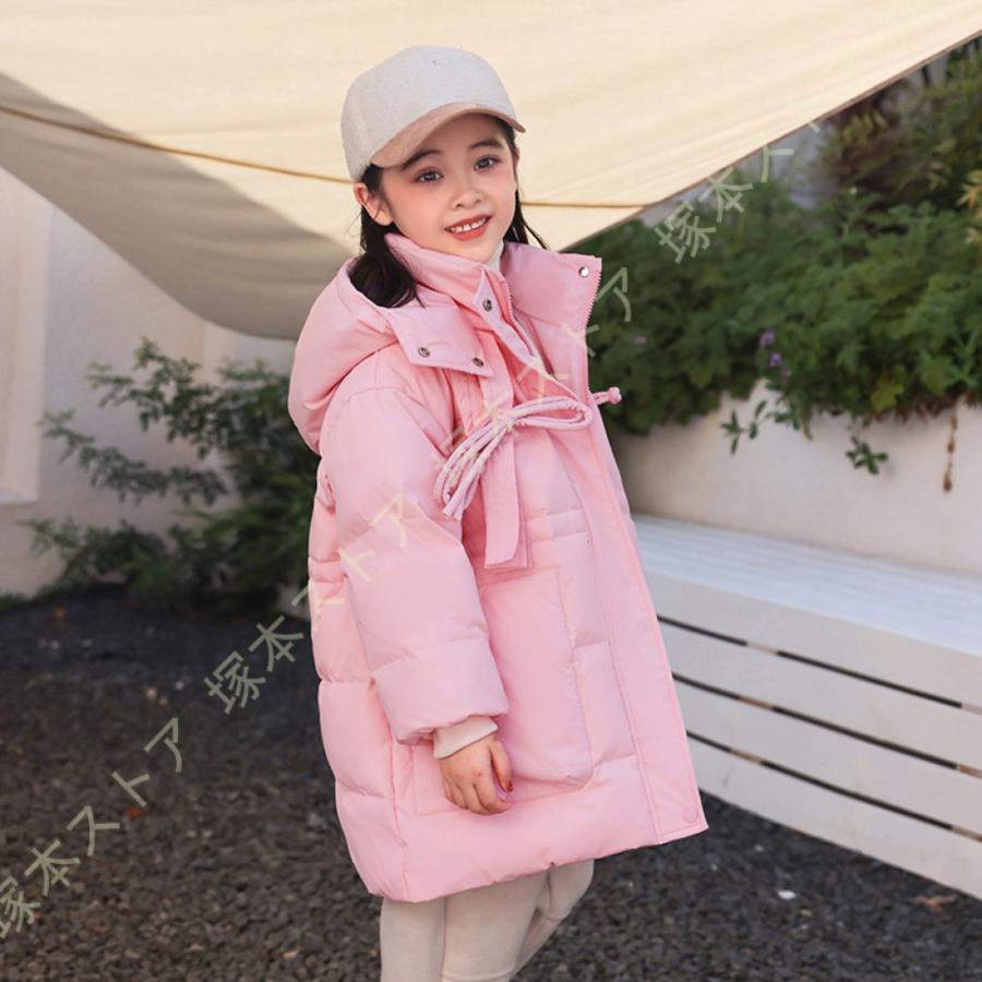 ダウンジャケット キッズ ダウンコート 大きいサイズ 子供服 防寒 ダウン アウター フード付き 子ども カジュアルアウトウェア ジップアップ スタンドカラーの画像