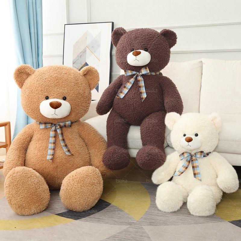 茶色いクマのぬいぐるみリボン付き、可愛い白いウサちゃん、クッションぬいぐるみ3体 茶色いクマのぬいぐるみリボン付き、可愛い白いウサちゃん