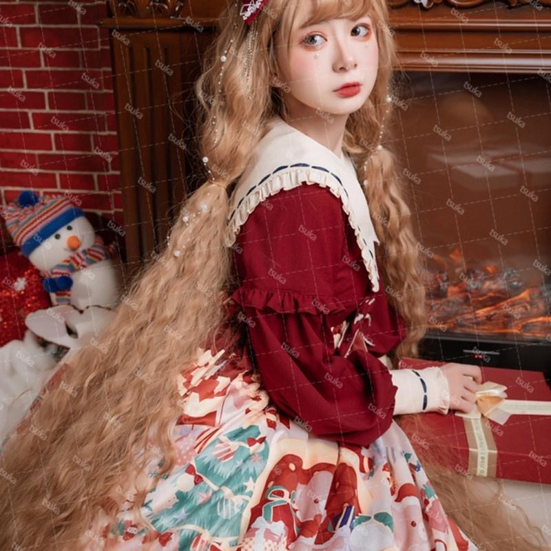 甘ロリ ジャンパースカート 甘いロリータ ロリータワンピース プリント柄 プリンセスドレス お姫様ワンピース 可愛いロリータ服