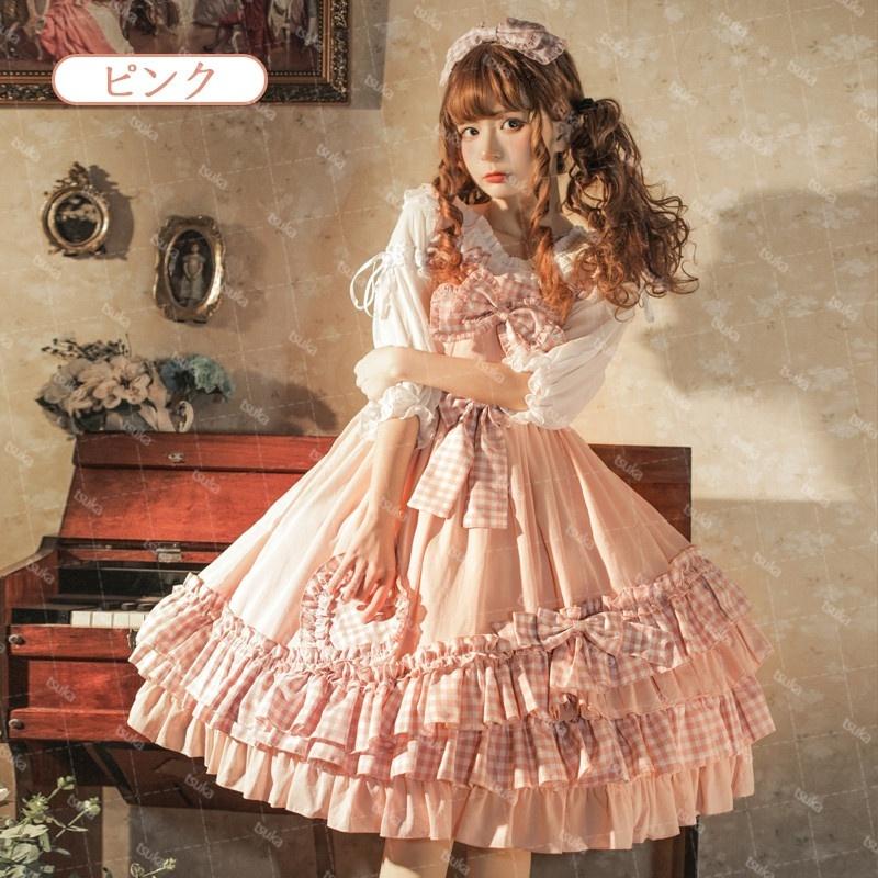 ロリータ 甘ロリ ジャンパースカート ワンピース チェック柄 ロリータ 甘ロリ ジャンパースカート ワンピース チェック柄