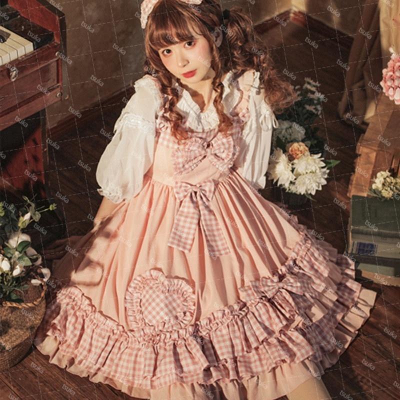 ロリータ 甘ロリ ジャンパースカート ワンピース チェック柄 ロリータ 甘ロリ ジャンパースカート ワンピース チェック柄