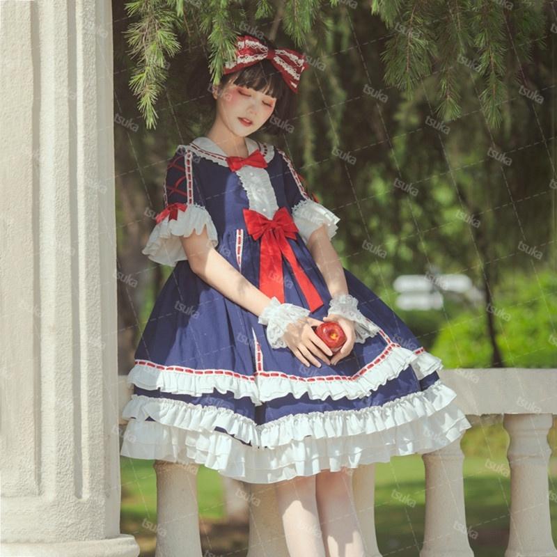 ロリータ ワンピース 半袖 ドレス 白雪姫風 姫ロリ ミニ丈 可愛い 豪華 