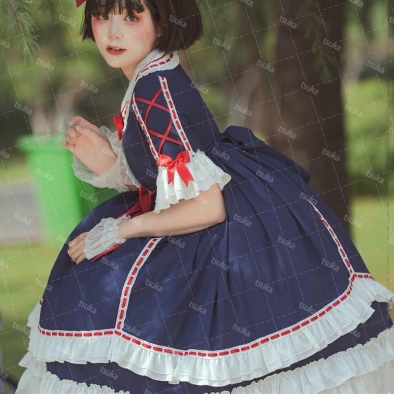 ロリータ ワンピース 半袖 ドレス 白雪姫風 姫ロリ ミニ丈 可愛い 豪華 