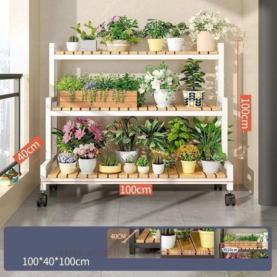 地中海 プランタースタンド 赤 フラワーベース 木製 花台 植物棚 ラック フラワースタンド 花棚 植物棚 盆栽棚 多肉植物棚 キャスター