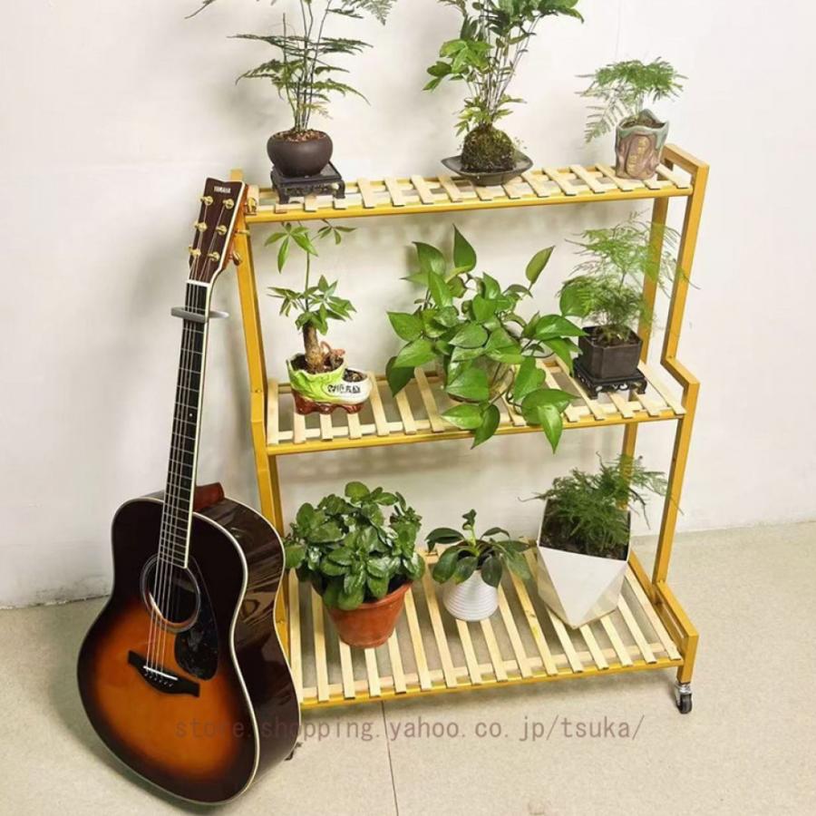 F緑の花棚植木鉢棚リビング着地式置物棚ベランダ実木質単一シンプル多層植物棚55 フラワースタンド 花棚 植物棚 盆栽棚 多肉植物棚 キャスター付き 室内