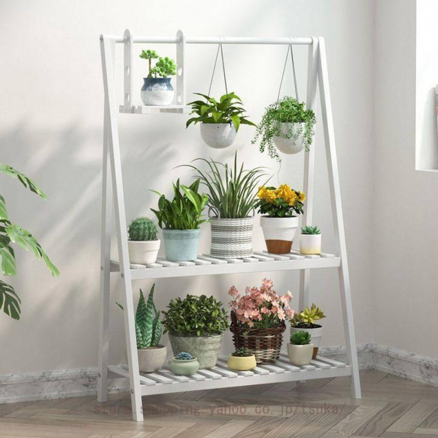 木製プラントスタンド ハンギングロッド 植木鉢棚 屋内 屋外 ガーデンテラス用 フラワーラック 収納 ディスプレイホルダー 自立棚 ガーデンラック_19