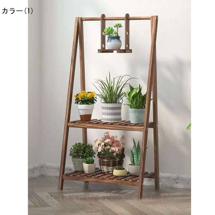 木製プラントスタンド ハンギングロッド 植木鉢棚 屋内 屋外 ガーデンテラス用 フラワーラック 収納 ディスプレイホルダー 自立棚 ガーデンラック_4