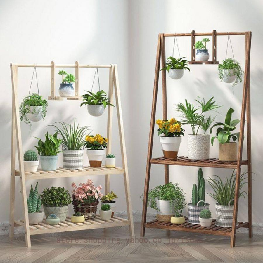 木製プラントスタンド ハンギングロッド 植木鉢棚 屋内 屋外 ガーデンテラス用 フラワーラック 収納 ディスプレイホルダー 自立棚 ガーデンラック_12