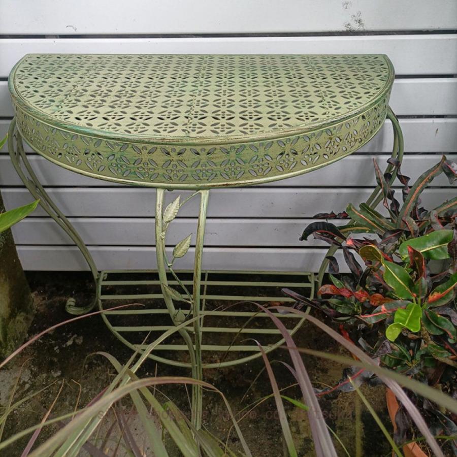 花台 屋外 室内用 観葉植物 盆栽棚 耐久 屋外用 ハーフムーン パティオ2段 アイアン ハーフラウンド ガーデンポーチテーブル アンティーク 全天候型_12